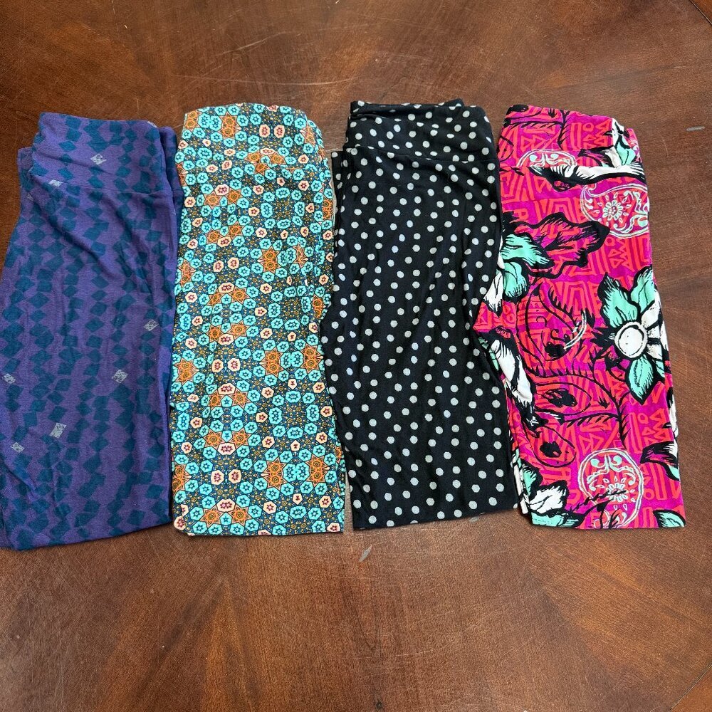 LuLaRoe 4 pack Buttery Soft Leggings NEW Size OS — CHEERFUL patterns and colors